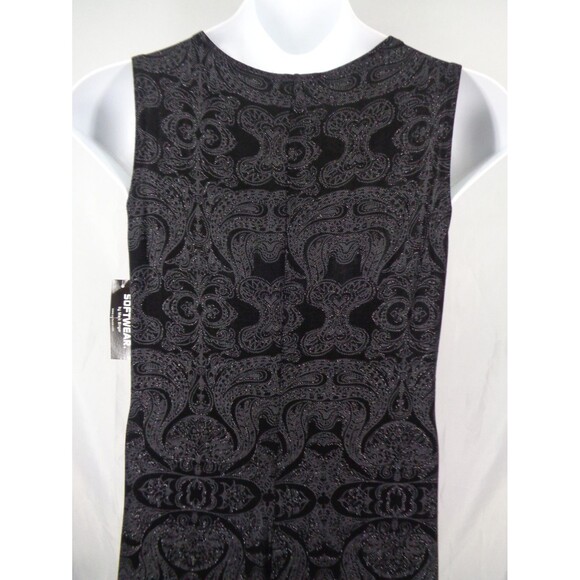 Softwear by Mark Singer Black Shimmer Dress Large Stretch Sleeveless Slit New - Picture 4 of 11